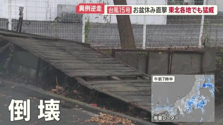 木製の塀が倒壊