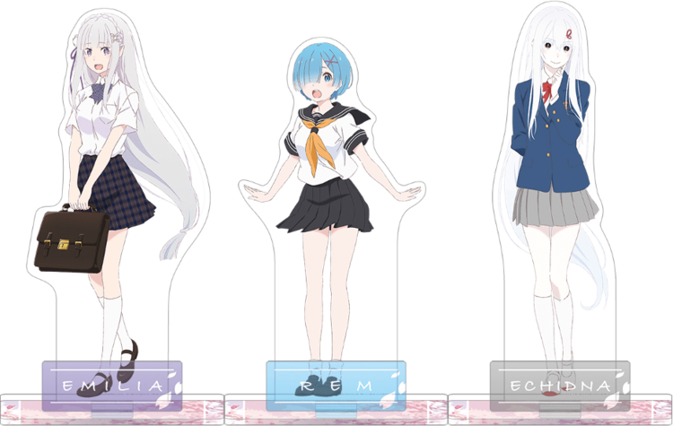 エミリア レム エキドナ リゼロ 缶バッジ 学生服 2021 リゼロ：エミリア、レム、エキドナが学生服に アクリルスタンド