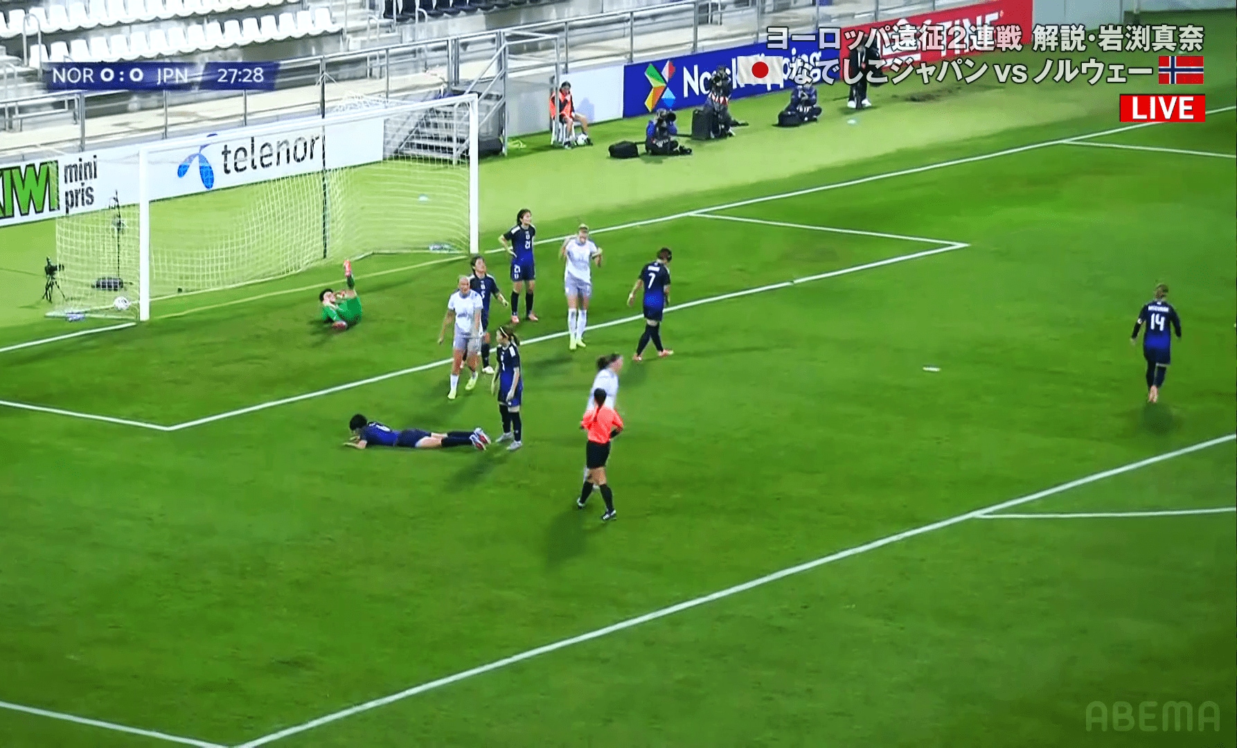 失点に落胆するなでしこジャパン