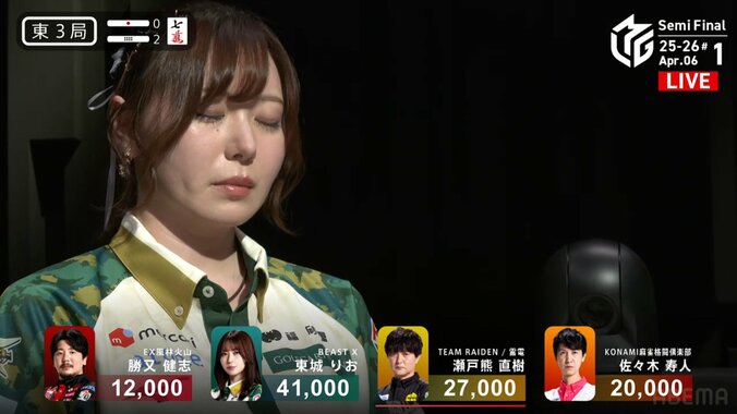 役満を逃し悲しそうな東城の顔