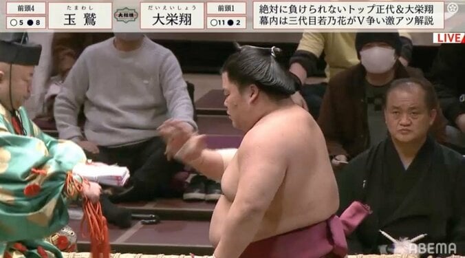 大栄翔、自己最多12勝 2敗キープで優勝争い単独トップ！千秋楽へ 元若乃花も「体が動いていて余裕がある」と絶賛 1枚目