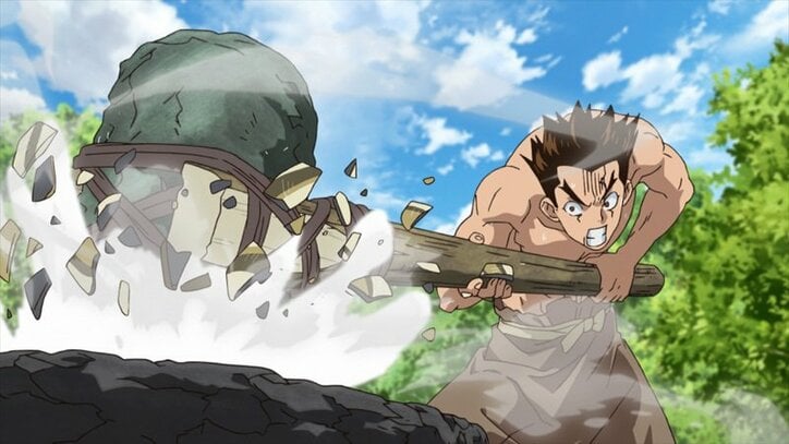 アニメ「Dr.STONE」第2話あらすじ&先行カット解禁! 霊長類最強の高校生、獅子王司が復活