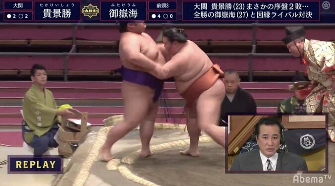 御嶽海、ライバル貴景勝に完勝の電車道　明日六日目・朝乃山と5戦全勝対決へ 1枚目