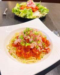 みきママ『ランチはネギトロトマトソースパスタです！！』