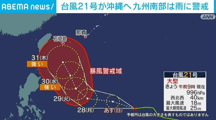 台風21号予報円