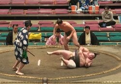 19歳“細マッチョ”力士、164キロ巨漢を“腕一本”でぶん投げる 豪快すぎる結末に館内騒然
