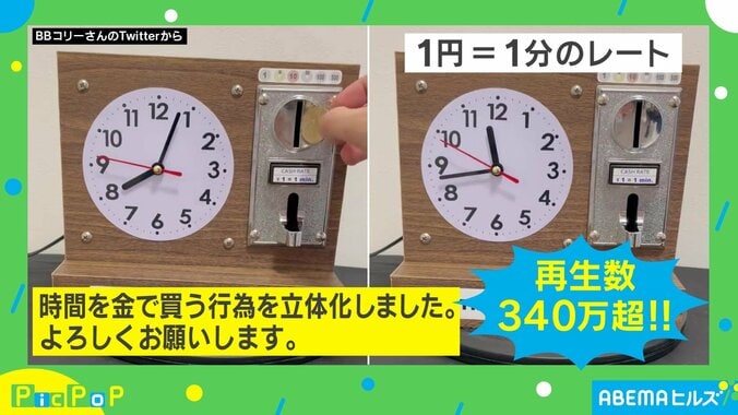 リアルタイムイズマネー!? 入れたお金に応じて針が巻き戻る時計が話題 1枚目