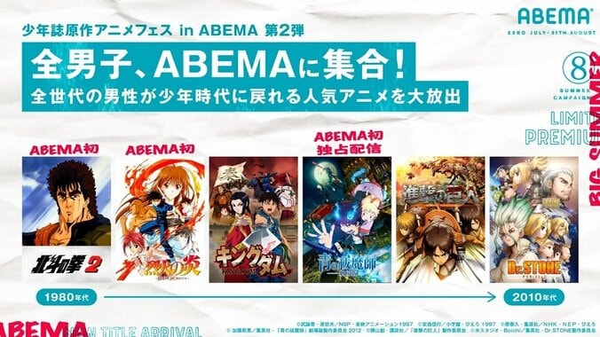 全男子、ABEMAに集合！「少年誌原作アニメフェス in ABEMA 第2弾」北斗の拳2、烈火の炎、青の祓魔師 劇場版など無料配信決定 1枚目