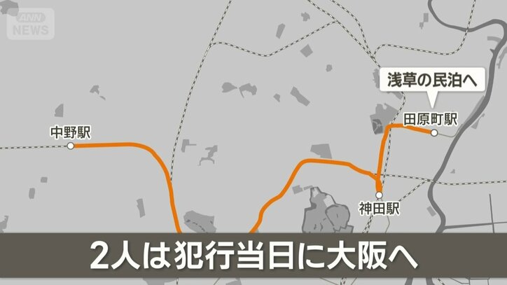 2人は犯行当日に大阪へ