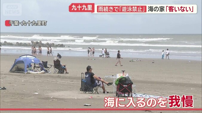 海に入るのを我慢する人々