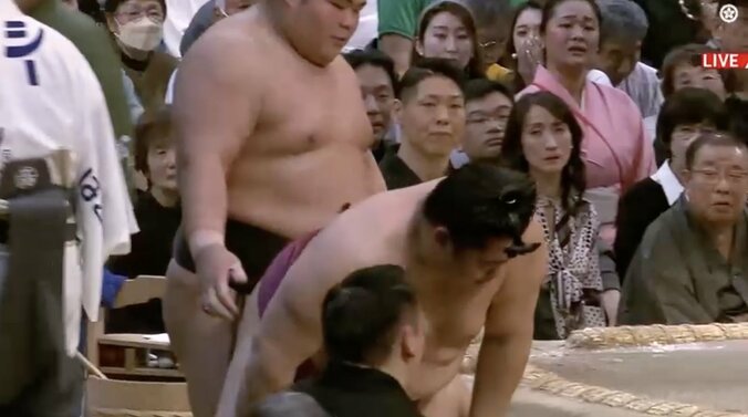 立ち上がった遠藤と見守る伯桜鵬