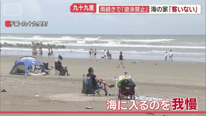 海に入るのを我慢する人々