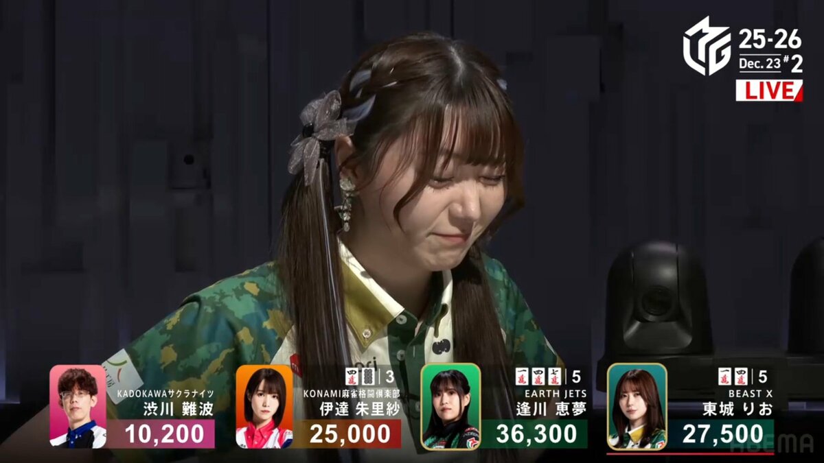 やられたぁ！人気の美女雀士は負けてもキュート 終戦直後のしかめっ面