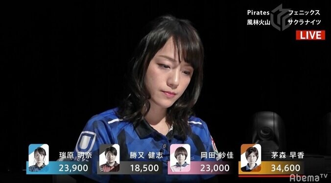 瑞原明奈、役満相当の着順アップツモ 四暗刻テンパイには「振り込みたい」ファンも出現／麻雀・Mリーグ 1枚目