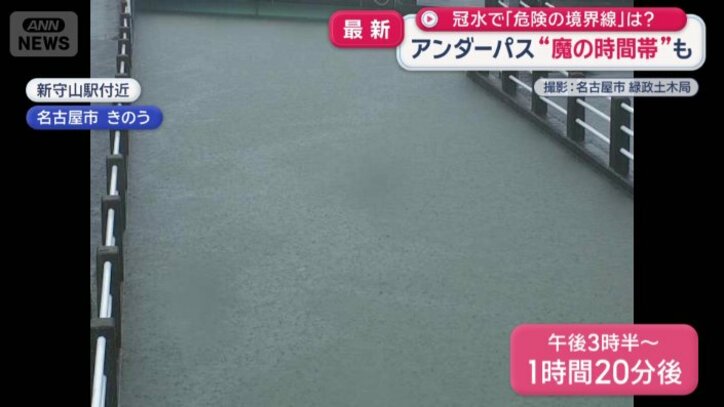 アンダーパスは水で塞がれたような状態に