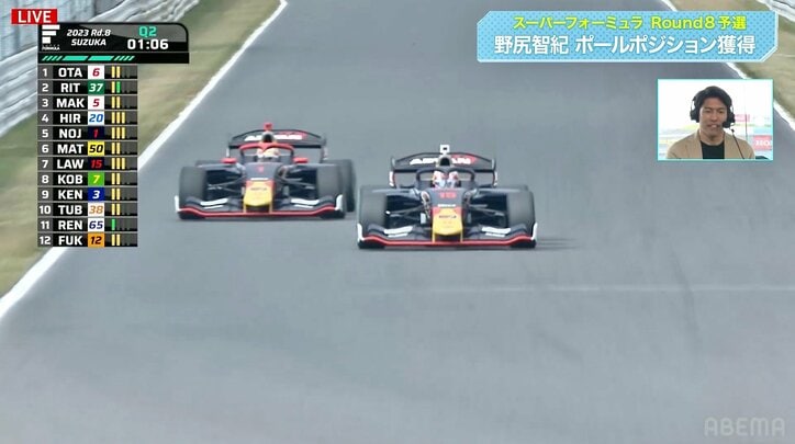 F1帰りの“黒船レーサー”と王者が“バチバチ” 意地の同僚バトル勃発に「ローソンが後ろからw」「のじさん意地を見せたな」