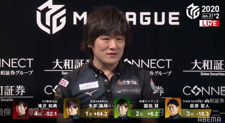 早くもセミファイナル当確か 多井隆晴の“横綱相撲”でチームはリーグ最高得点を更新/麻雀・Mリーグ