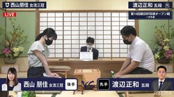 西山朋佳女流三冠が登場 渡辺正和五段と対局開始 初戦突破なるか／将棋・朝日杯
