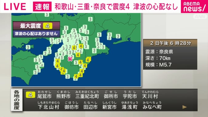 各地の震度