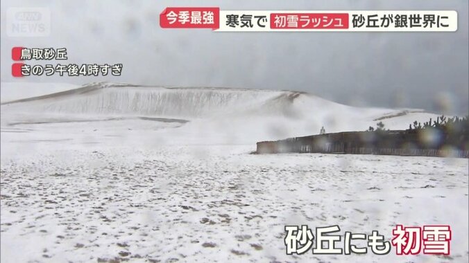 辺り一面真っ白になった鳥取砂丘