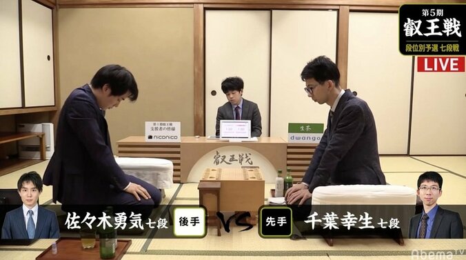 千葉幸生七段 対 佐々木勇気七段　現在対局中／将棋・叡王戦予選 1枚目