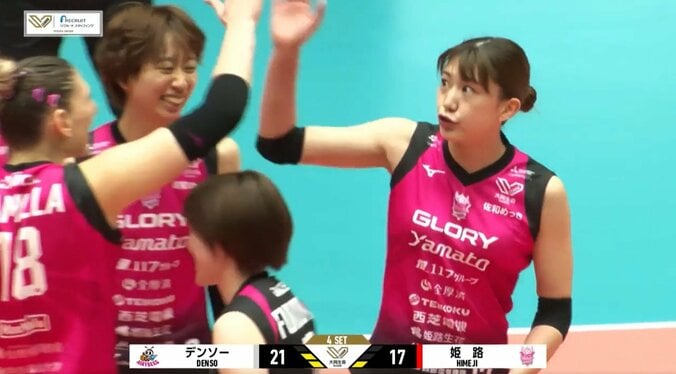 さすがに反則級… 女子バレー、“かわいいだけじゃ”の人気選手が雄たけび直後に“アヒル口”でドヤ顔 高速サーブでエース 2枚目