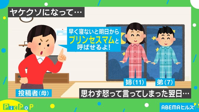 寝ない子どもたちに母が“お茶目なお叱り”→翌朝起きてきた息子の挨拶に「ほっこりで可愛い」「従順すぎるw」の声 2枚目