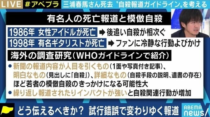 三浦春馬さんの死去をめぐりWHOのガイドラインに準拠しない報道が続々…メディアの伝え方はどうあるべきなのか 3枚目