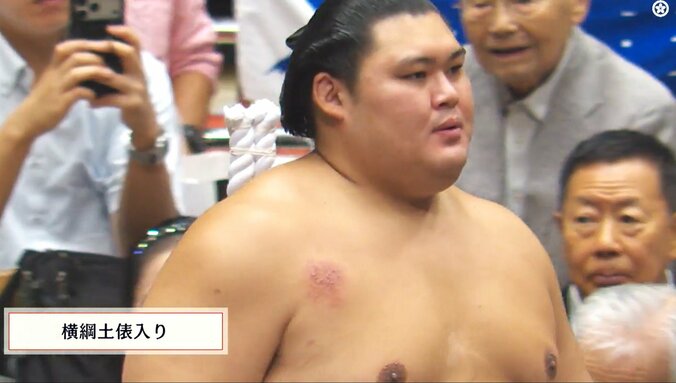 ただれたような大の里の右肩付近