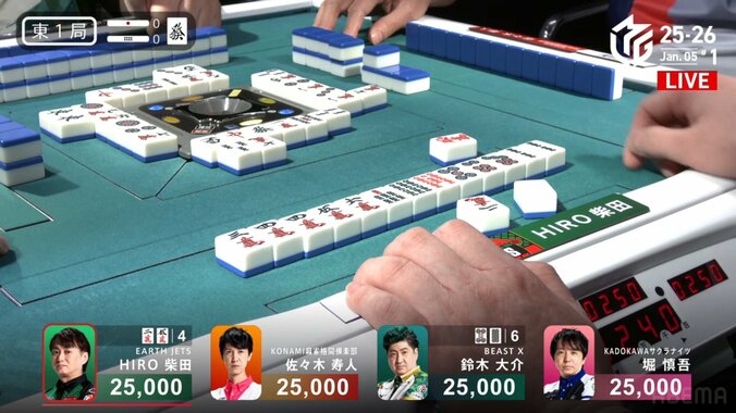 赤五万に裏ドラのお年玉！HIRO柴田、新年初アガリは1万8000点の瞬間