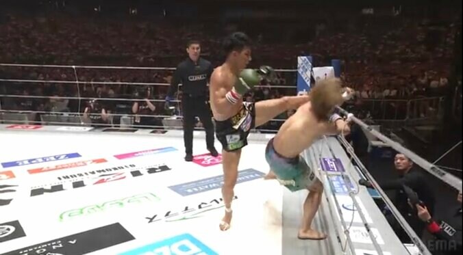 左ハイキックをモロにくらうウザ強