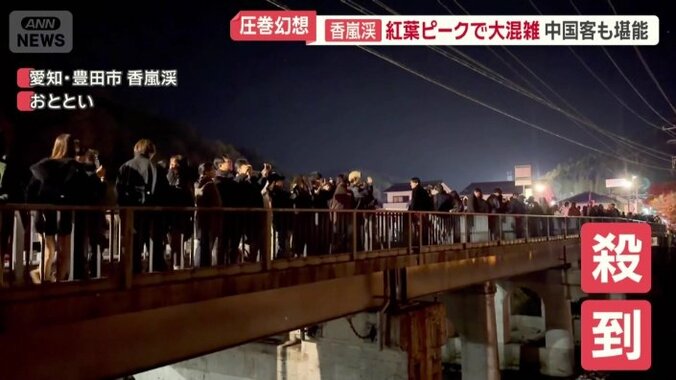 橋の歩道には人が殺到