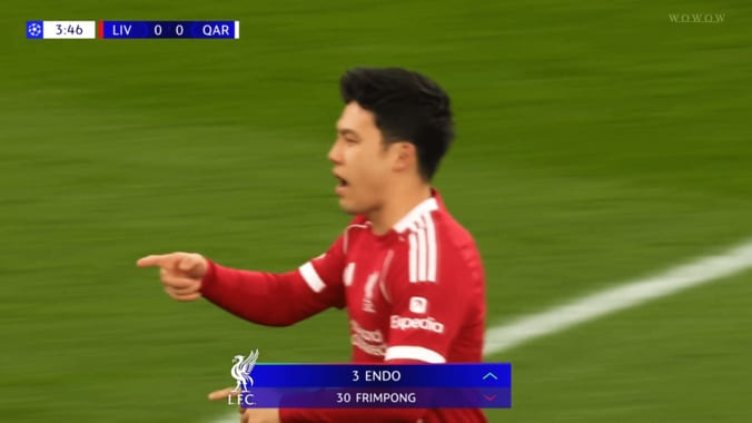 4分から右SBで緊急出場した遠藤航