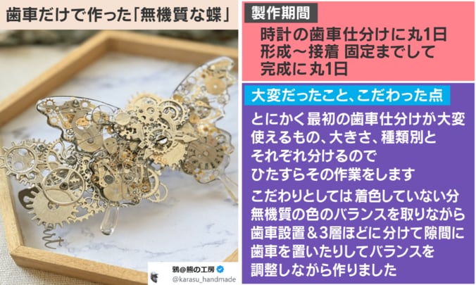 歯車だけで作った「無機質な蝶」