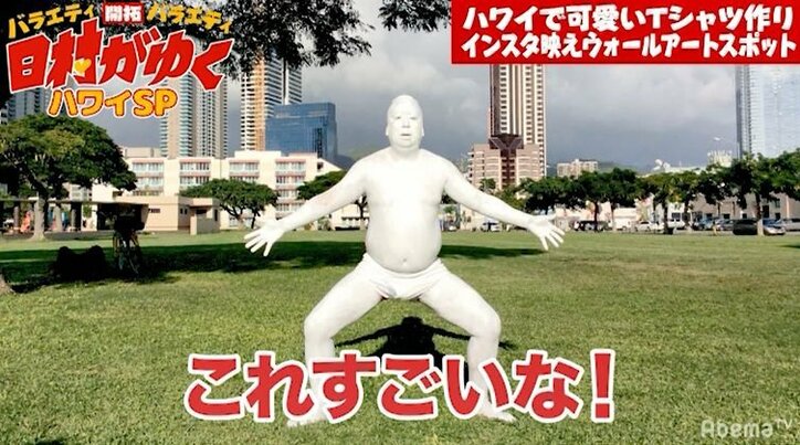 日村、ハワイのインスタ映えスポットでアート撮影　完成度の高さにスタッフも大爆笑「ナイスアート！」