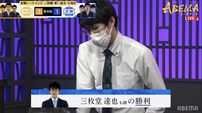 三枚堂達也七段「命からがら」同年代の永瀬拓矢王座との激戦制しチーム勝利に王手！／将棋・ABEMAトーナメント 1枚目