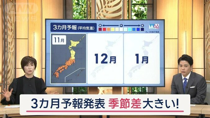 11月も暑い？3カ月予報発表　季節寒暖差これから激変　気象予報士・今村涼子さん解説 1枚目