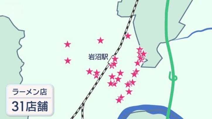 岩沼駅周辺にはラーメン店が31店舗もある