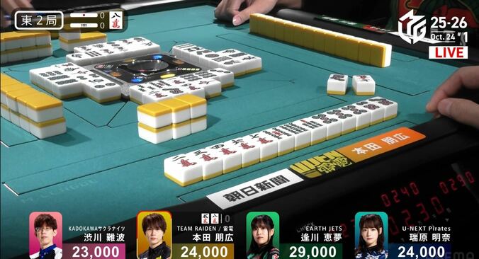 本田、三色同順の親跳満の先制