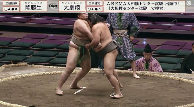 写真左が三段目七十枚目・隆勝生（常盤山）