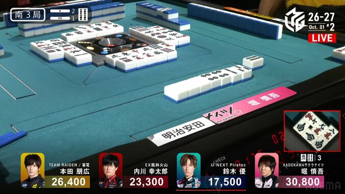 3人テンパイの中、競り勝ち！堀慎吾、勝敗を分けた満貫アガリ