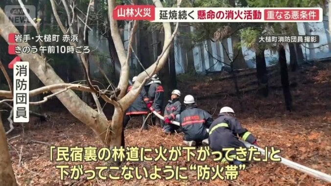 ホースを長く伸ばして消火活動