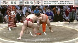 館内のファンもひやひや 力士のまわしがほどけて“ふんどし状態”に「まわしがヤバイ」「ぺろーーん」