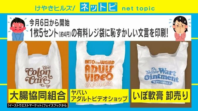 「大腸協同組合」「いぼ軟膏 卸売り」カナダの“レジ袋削減アイデア”が話題に 1枚目