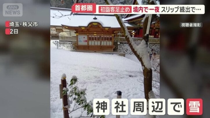 三峯神社周辺で雪が積もった