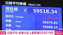 日経平均 終値の史上最高値5万9518円