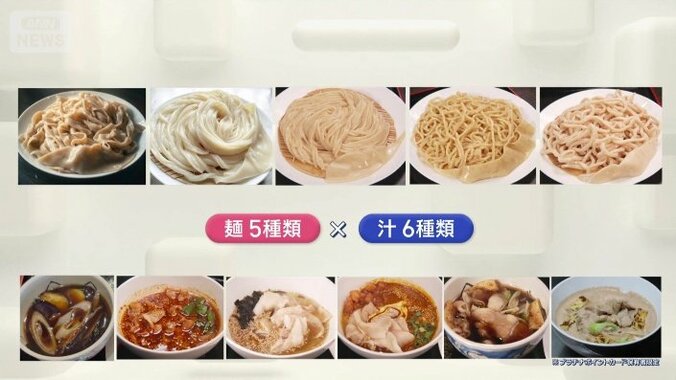 5種類の麺×6種類のつけ汁