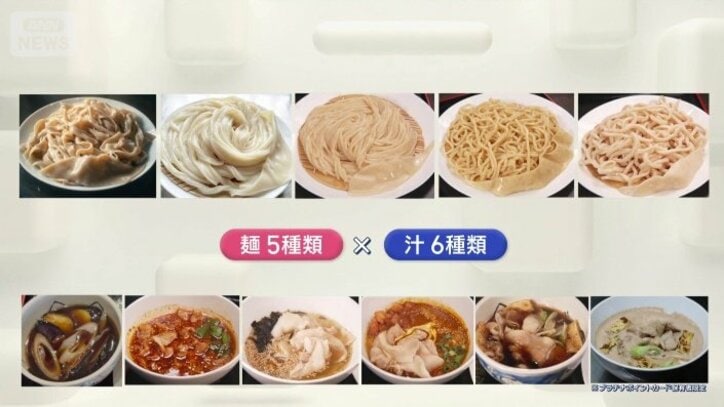 5種類の麺×6種類のつけ汁