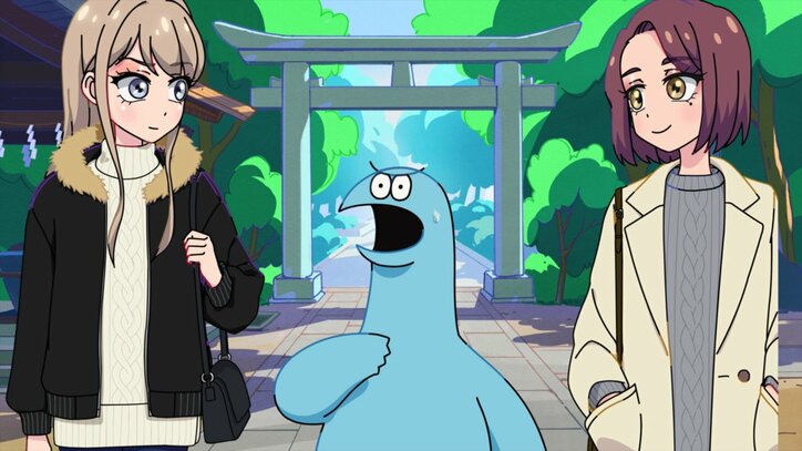 アニメ「ギャルと恐竜」神社の作法にビビる恐竜!? 第5話先行カット&あらすじ公開