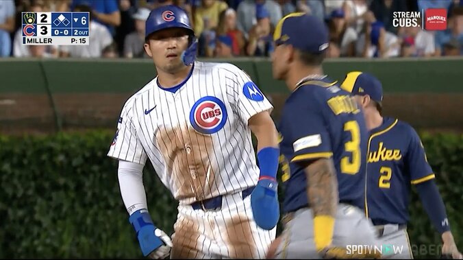 鈴木誠也が走った！25試合ぶり“ヘッスラ盗塁”に「珍しい」「禁止じゃ無かったのか」 ユニ泥だらけの気迫も驚きと心配の声 2枚目